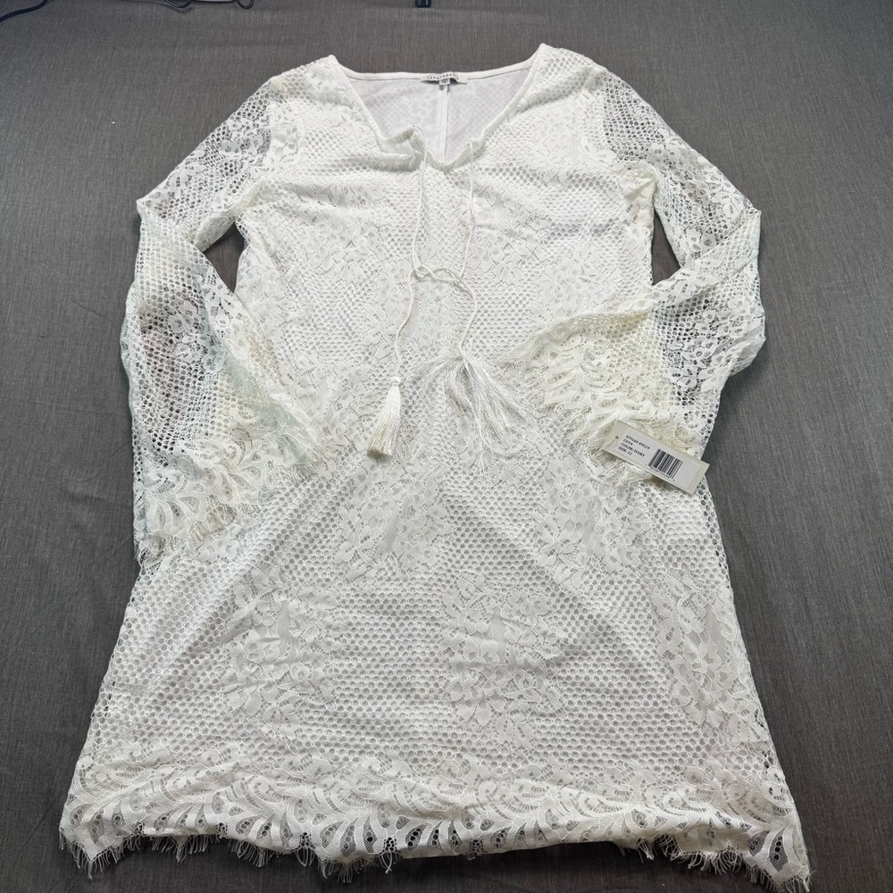 NEW TASH + SOPHIE Size 12 Ivory Eyelash Lace Long Sleeve Shift Dress NWT $99